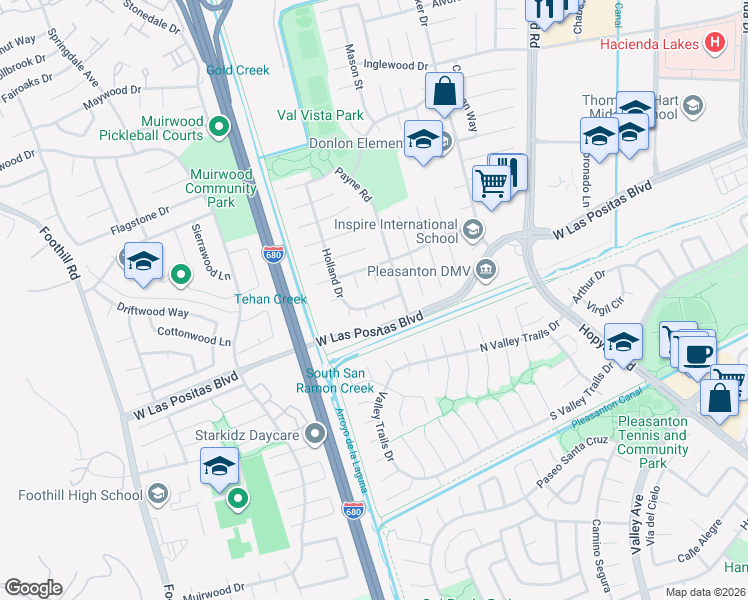 map of restaurants, bars, coffee shops, grocery stores, and more near 4274 Nova Court in Pleasanton