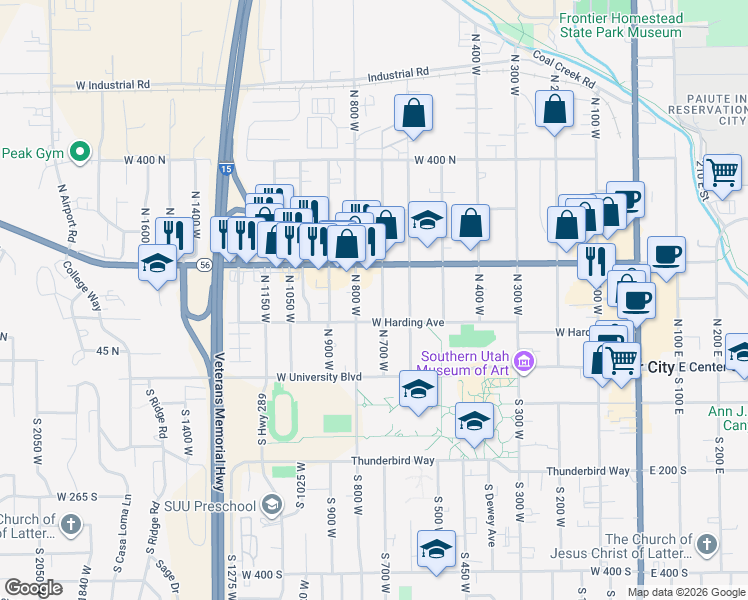 map of restaurants, bars, coffee shops, grocery stores, and more near 161 North 700 West in Cedar City