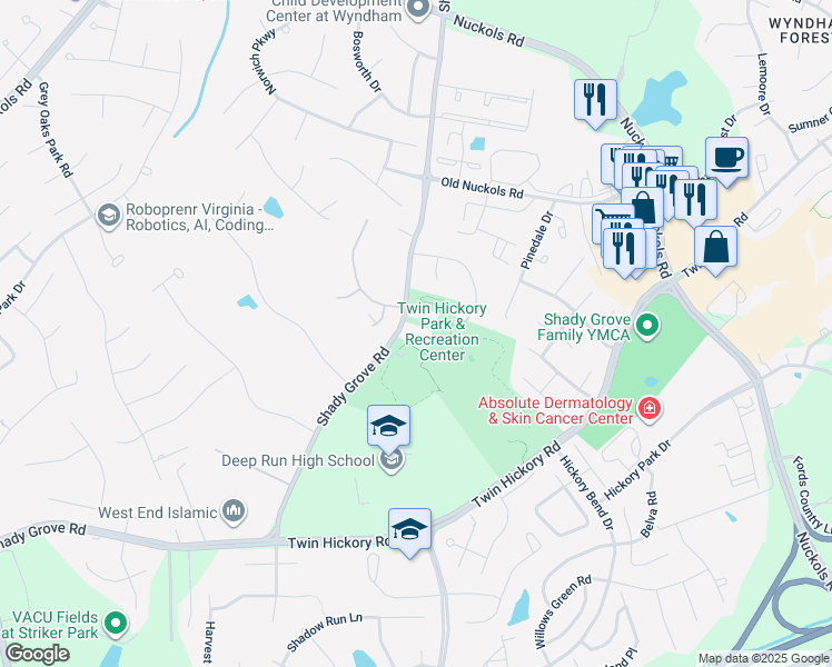 map of restaurants, bars, coffee shops, grocery stores, and more near 5243 Shady Grove Road in Glen Allen