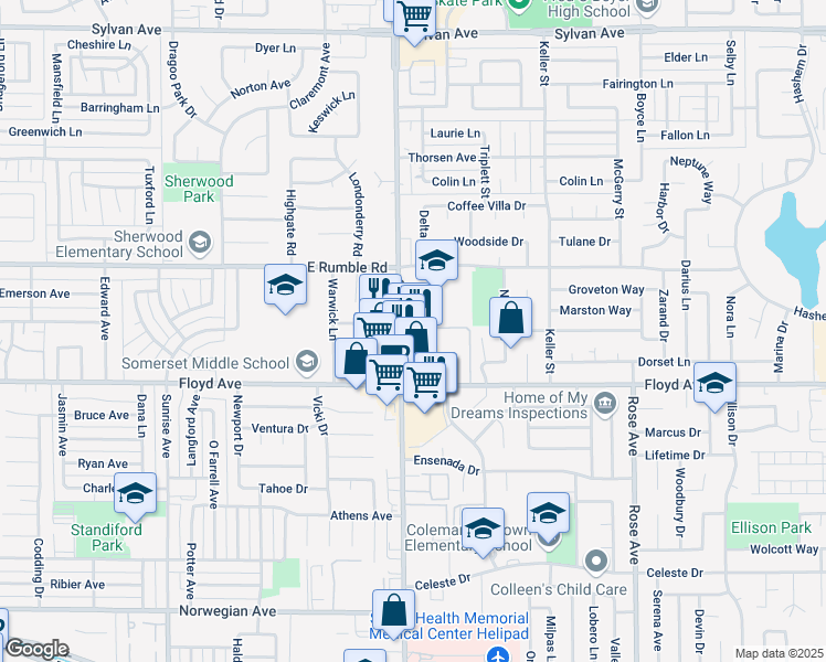 map of restaurants, bars, coffee shops, grocery stores, and more near 2716 Coffee Road in Modesto