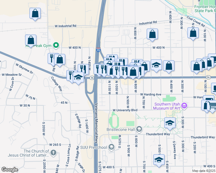 map of restaurants, bars, coffee shops, grocery stores, and more near in Cedar City