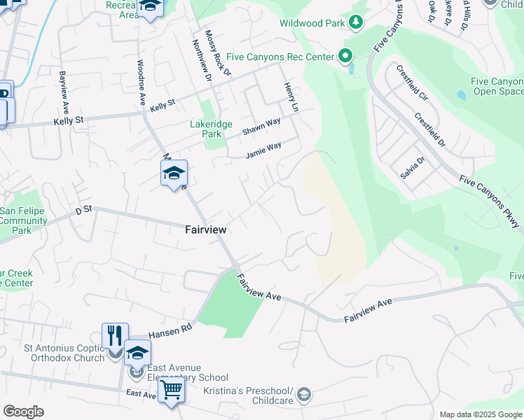 map of restaurants, bars, coffee shops, grocery stores, and more near 3263 D Street in Hayward