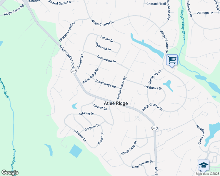 map of restaurants, bars, coffee shops, grocery stores, and more near 9315 Drawbridge Road in Mechanicsville