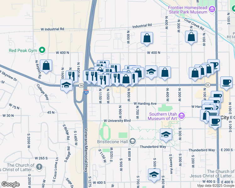 map of restaurants, bars, coffee shops, grocery stores, and more near 152 North 1000 West in Cedar City