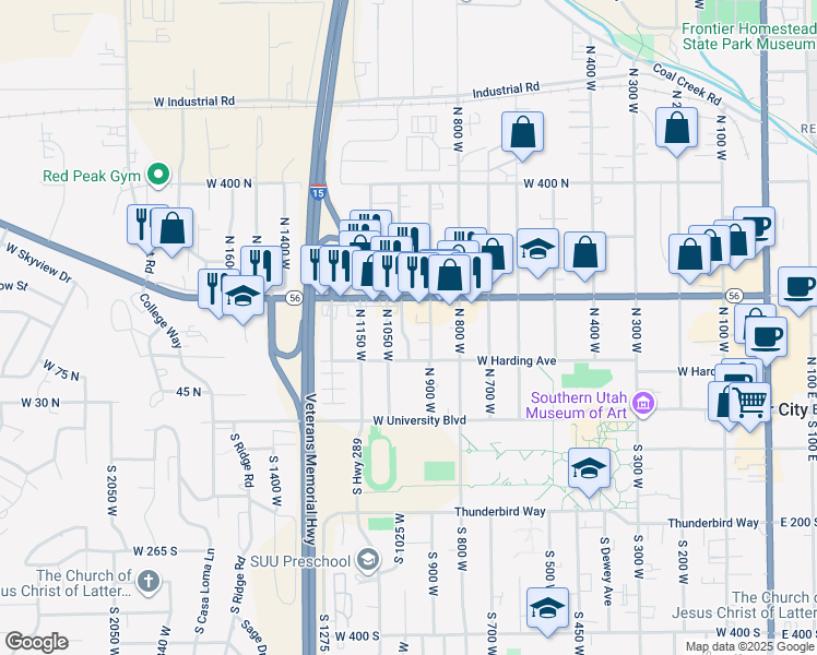 map of restaurants, bars, coffee shops, grocery stores, and more near 152 North 1000 West in Cedar City