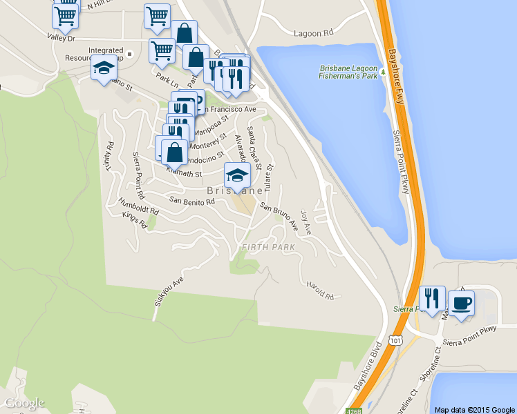 map of restaurants, bars, coffee shops, grocery stores, and more near 15 Glen Park Way in Brisbane