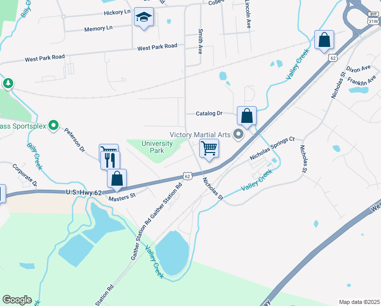 map of restaurants, bars, coffee shops, grocery stores, and more near 114 College Street Road in Elizabethtown