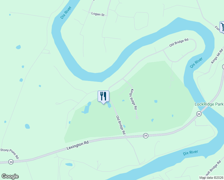 map of restaurants, bars, coffee shops, grocery stores, and more near 106 Old Bridge Road in Danville