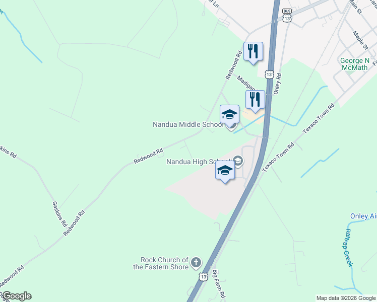 map of restaurants, bars, coffee shops, grocery stores, and more near 26391-26417 State Route 609 in Onancock
