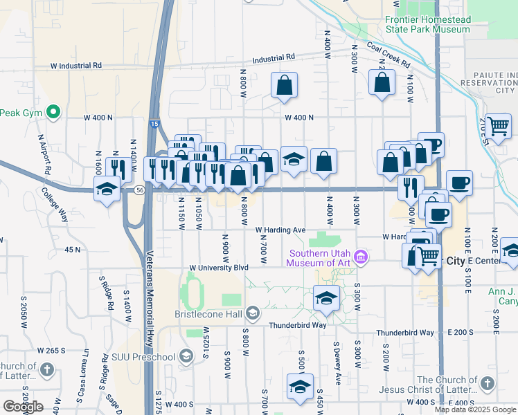 map of restaurants, bars, coffee shops, grocery stores, and more near 161 North 700 West in Cedar City