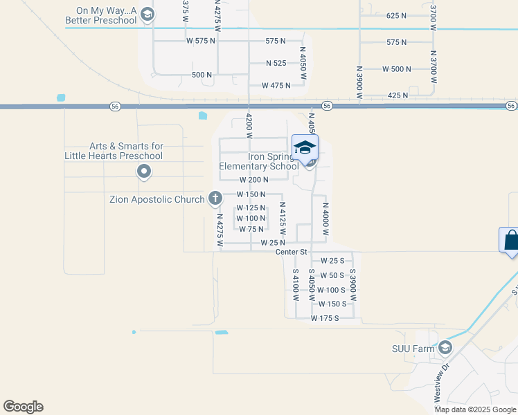 map of restaurants, bars, coffee shops, grocery stores, and more near 4180 West 125 North in Cedar City