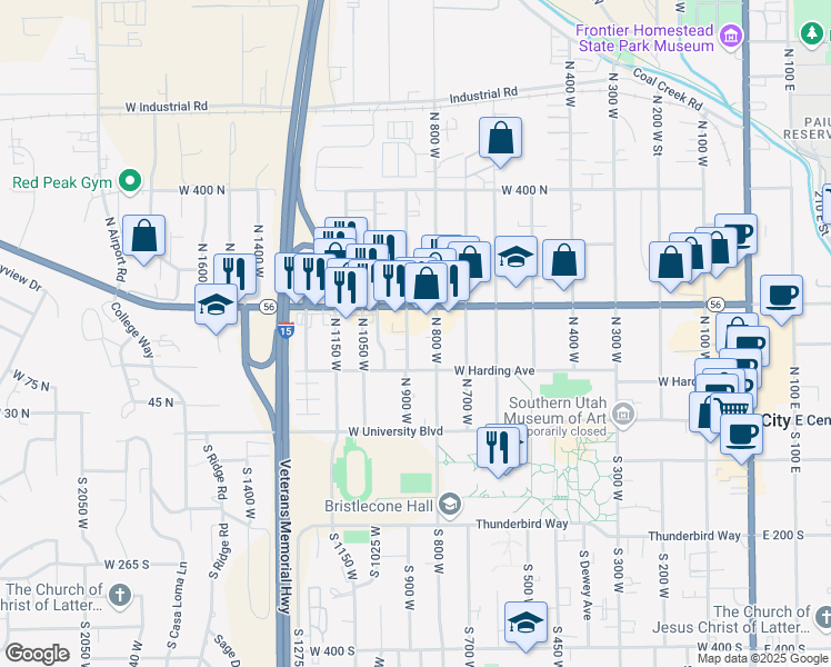 map of restaurants, bars, coffee shops, grocery stores, and more near 160 North 900 West in Cedar City