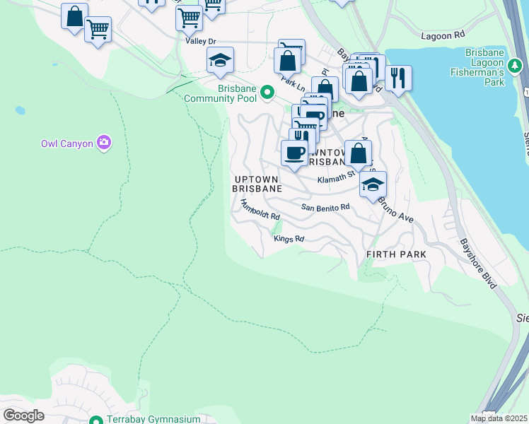 map of restaurants, bars, coffee shops, grocery stores, and more near 645 Humboldt Road in Brisbane