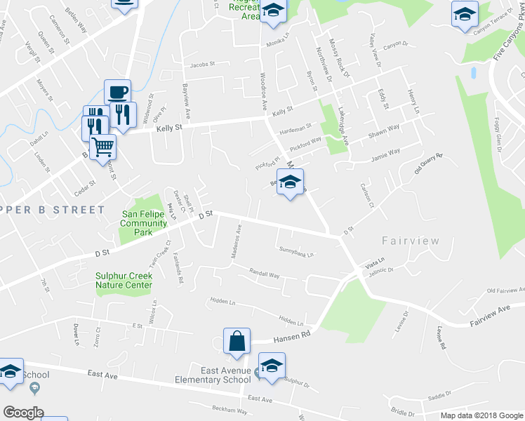 map of restaurants, bars, coffee shops, grocery stores, and more near 23730 Stratton Court in Hayward