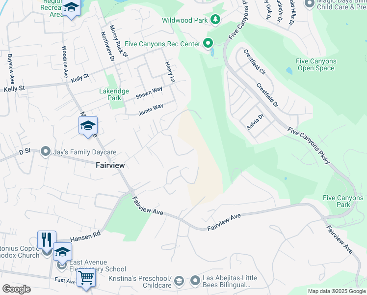 map of restaurants, bars, coffee shops, grocery stores, and more near 24430 Machado Court in Hayward