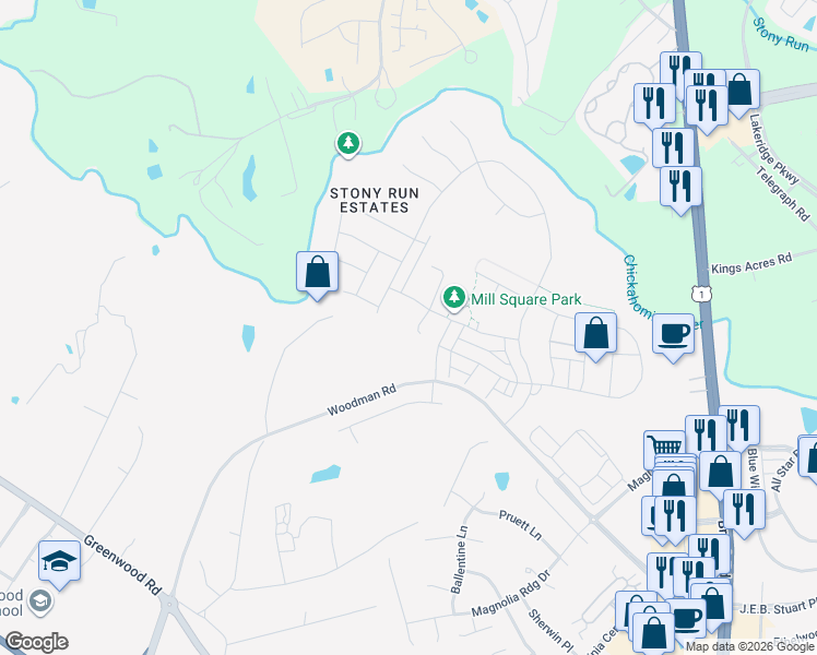 map of restaurants, bars, coffee shops, grocery stores, and more near 11330 Winfrey Road in Glen Allen