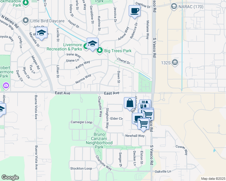 map of restaurants, bars, coffee shops, grocery stores, and more near in Livermore
