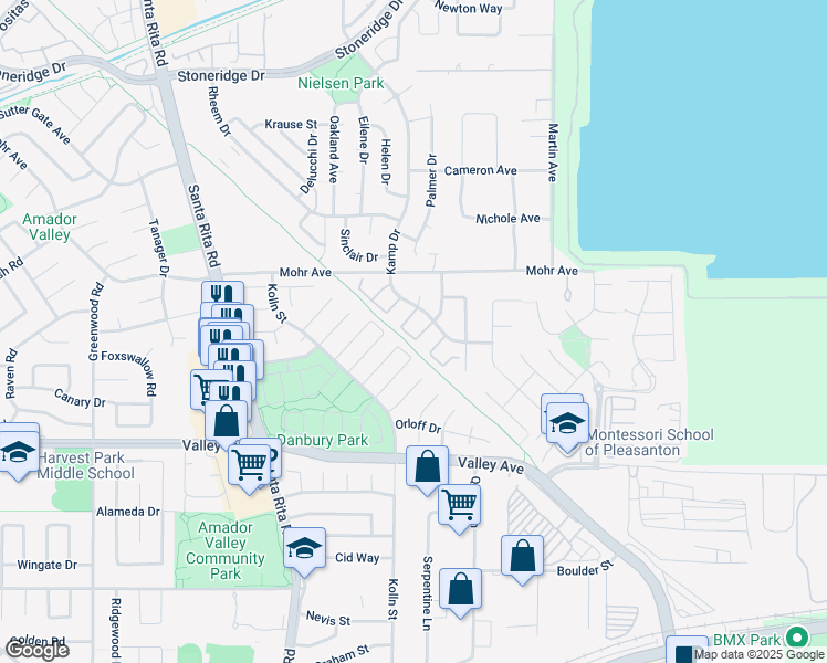 map of restaurants, bars, coffee shops, grocery stores, and more near 1639 Holly Circle in Pleasanton