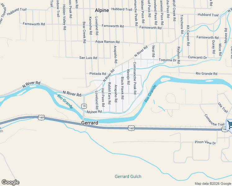 map of restaurants, bars, coffee shops, grocery stores, and more near Colville Road in Rio Grande County