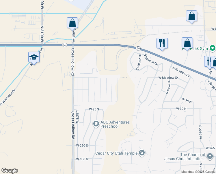 map of restaurants, bars, coffee shops, grocery stores, and more near 140 North Castle Drive in Cedar City
