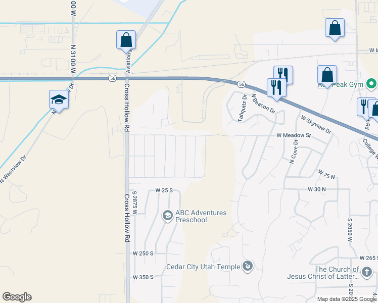 map of restaurants, bars, coffee shops, grocery stores, and more near 140 North Castle Drive in Cedar City
