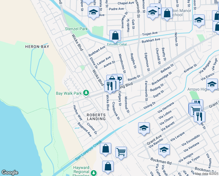 map of restaurants, bars, coffee shops, grocery stores, and more near 1950 Randy Street in San Leandro