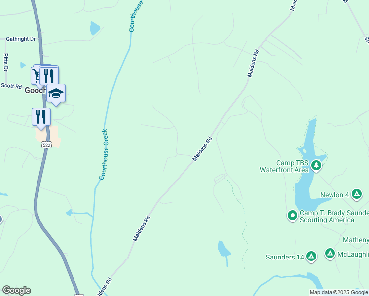 map of restaurants, bars, coffee shops, grocery stores, and more near 2474 Old Courthouse Road in Maidens