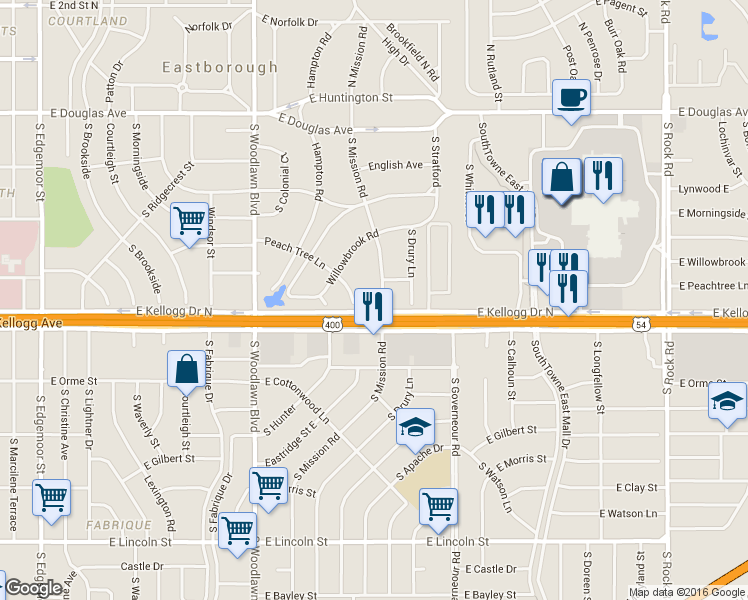 map of restaurants, bars, coffee shops, grocery stores, and more near 81 South Mission Road in Eastborough