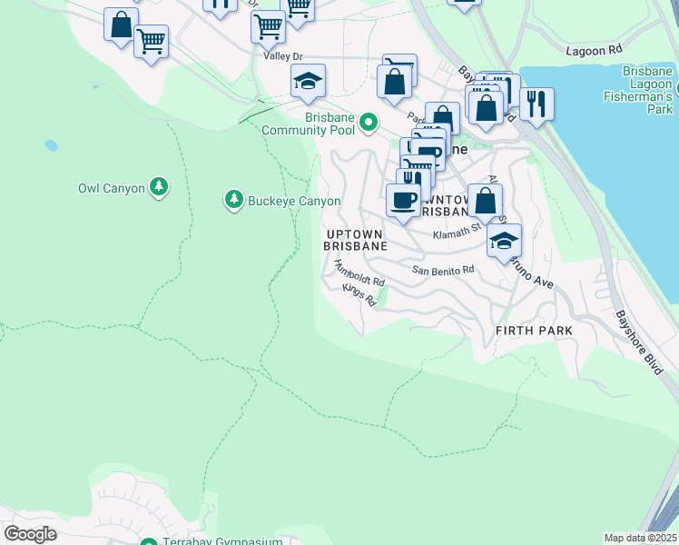map of restaurants, bars, coffee shops, grocery stores, and more near 500 Humboldt Road in Brisbane