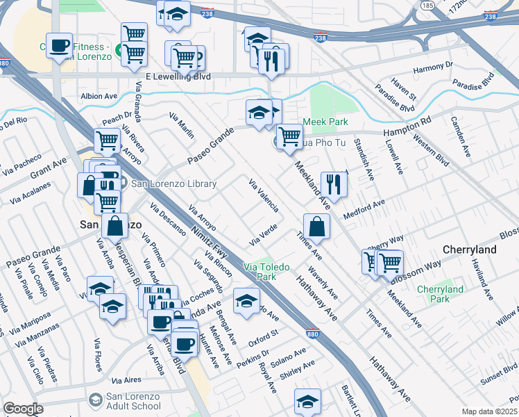 map of restaurants, bars, coffee shops, grocery stores, and more near 68 Via Matero in San Lorenzo