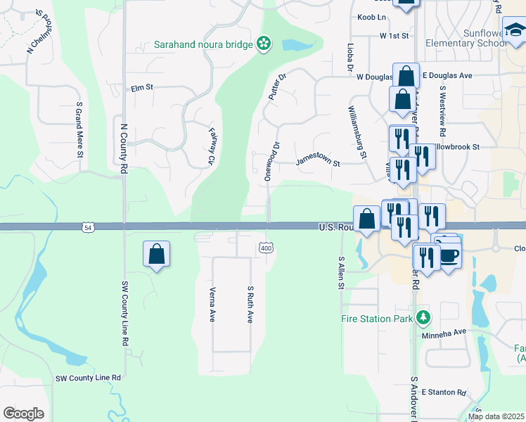 map of restaurants, bars, coffee shops, grocery stores, and more near 903 West Onewood Place in Andover