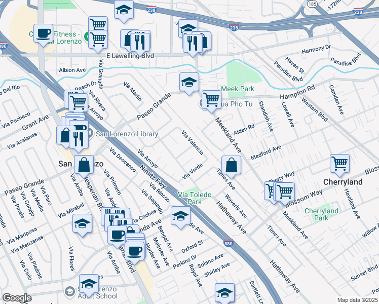 map of restaurants, bars, coffee shops, grocery stores, and more near 68 Via Matero in San Lorenzo