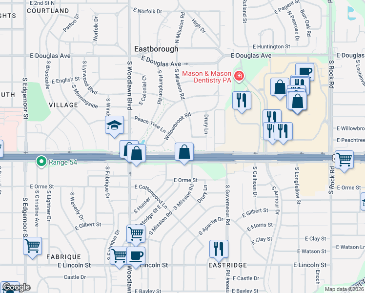 map of restaurants, bars, coffee shops, grocery stores, and more near 81 South Mission Road in Eastborough