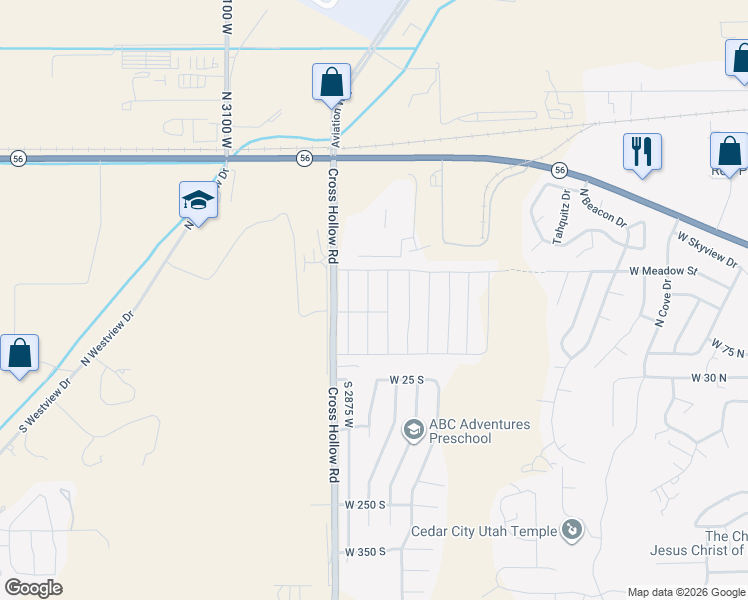 map of restaurants, bars, coffee shops, grocery stores, and more near 154 North 2825 West in Cedar City