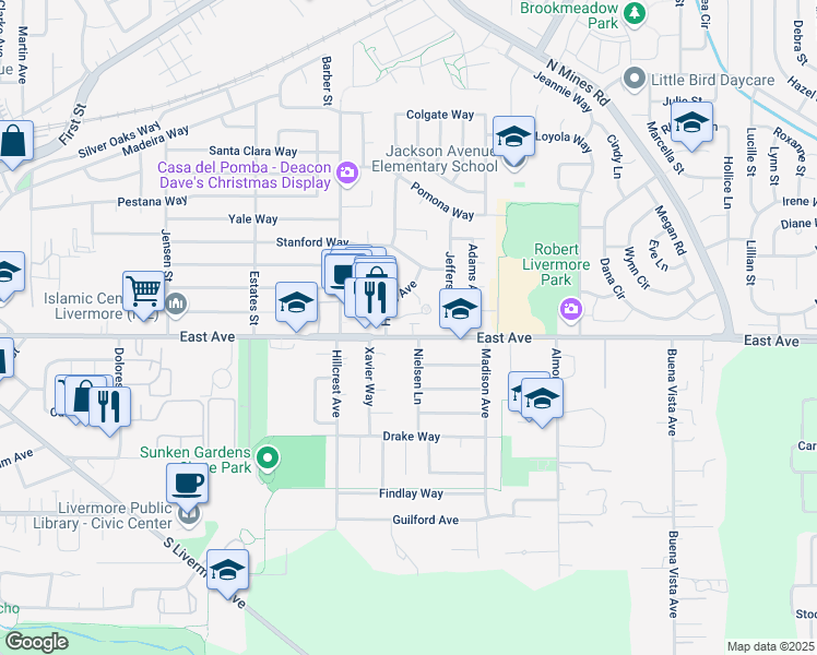 map of restaurants, bars, coffee shops, grocery stores, and more near 4200 East Avenue in Livermore