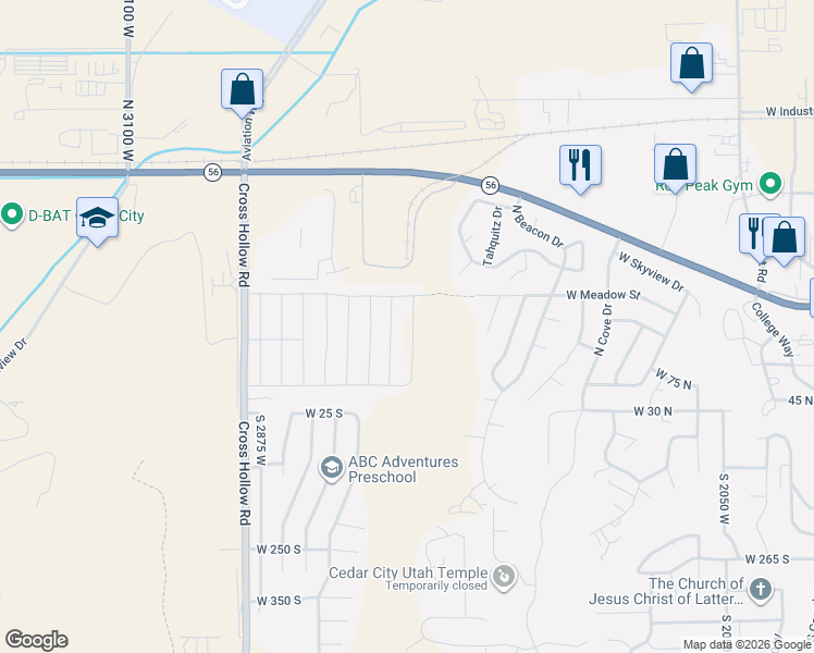 map of restaurants, bars, coffee shops, grocery stores, and more near 159 North Sterling Drive in Cedar City