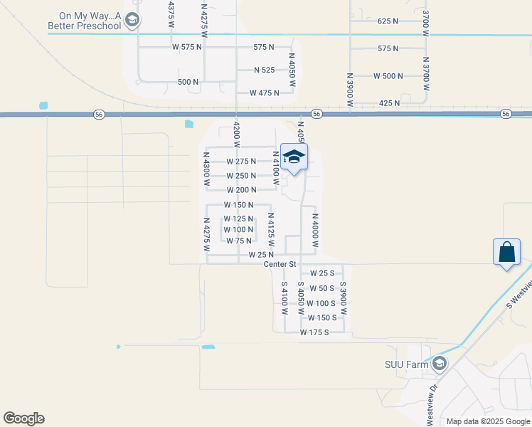 map of restaurants, bars, coffee shops, grocery stores, and more near 137 North 4125 West in Cedar City