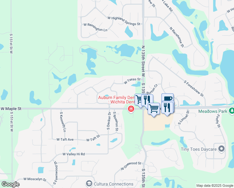 map of restaurants, bars, coffee shops, grocery stores, and more near 210 Decker in Wichita