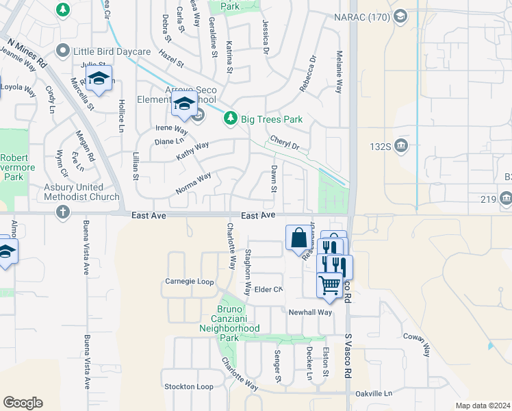 map of restaurants, bars, coffee shops, grocery stores, and more near in Livermore