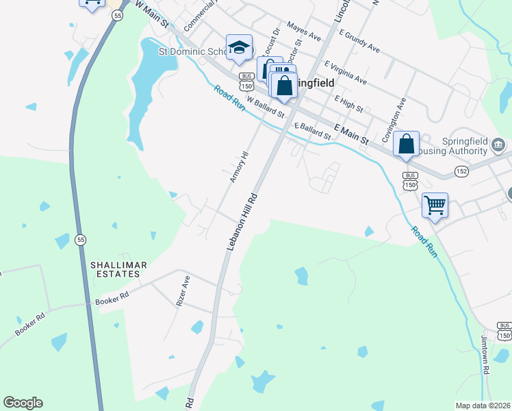 map of restaurants, bars, coffee shops, grocery stores, and more near 129-199 Lebanon Hill Road in Springfield