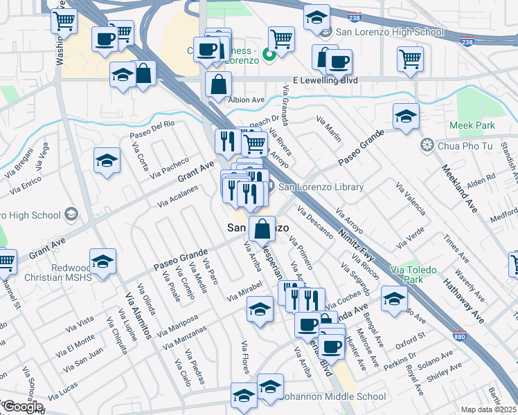 map of restaurants, bars, coffee shops, grocery stores, and more near in San Lorenzo