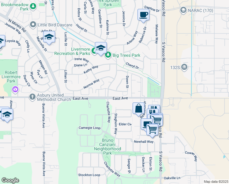 map of restaurants, bars, coffee shops, grocery stores, and more near in Livermore