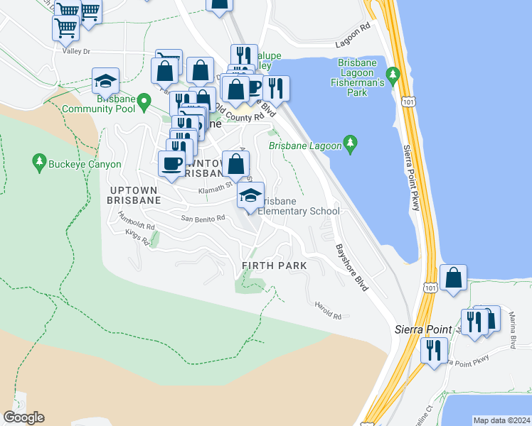 map of restaurants, bars, coffee shops, grocery stores, and more near 15 Glen Park Way in Brisbane