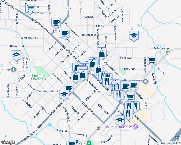 map of restaurants, bars, coffee shops, grocery stores, and more near in Lebanon