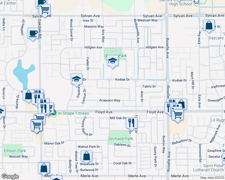 map of restaurants, bars, coffee shops, grocery stores, and more near 2604 New York Avenue in Modesto