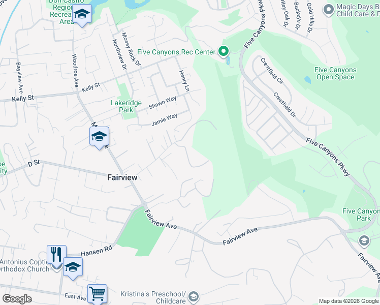 map of restaurants, bars, coffee shops, grocery stores, and more near 24126 Machado Court in Hayward