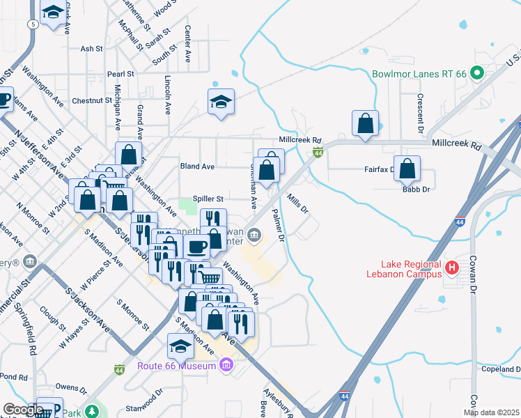 map of restaurants, bars, coffee shops, grocery stores, and more near 310 Sherman Avenue in Lebanon