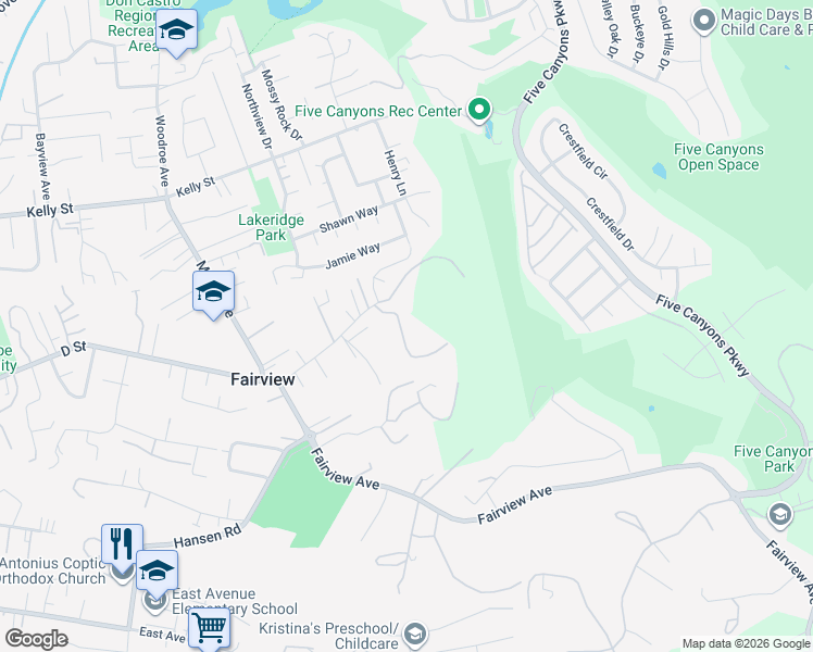 map of restaurants, bars, coffee shops, grocery stores, and more near 24126 Machado Court in Hayward