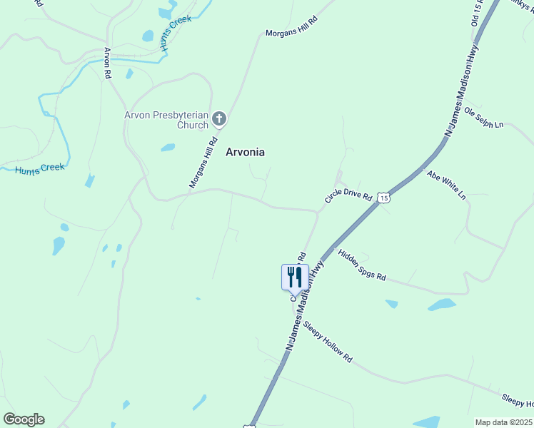 map of restaurants, bars, coffee shops, grocery stores, and more near 715 Arvon Road in Arvonia