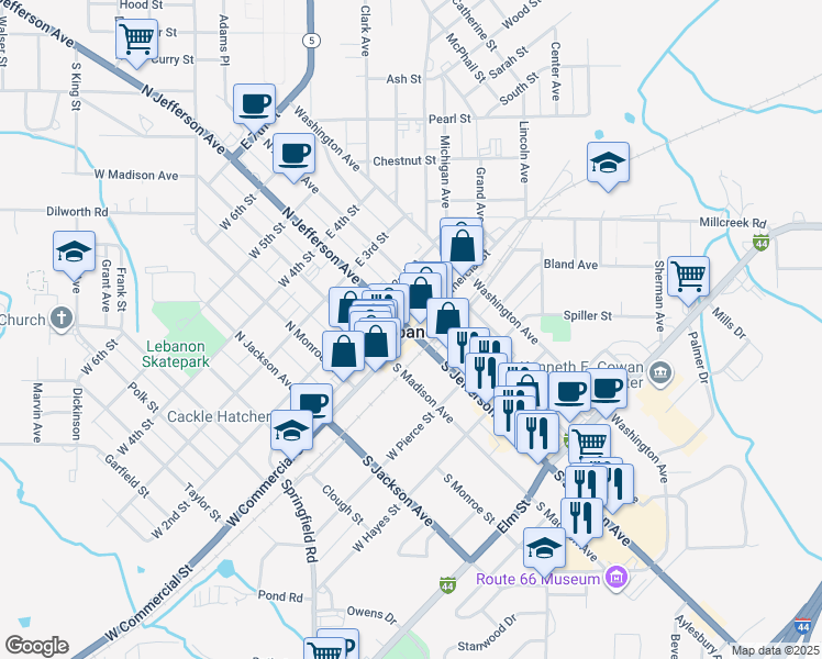 map of restaurants, bars, coffee shops, grocery stores, and more near in Lebanon